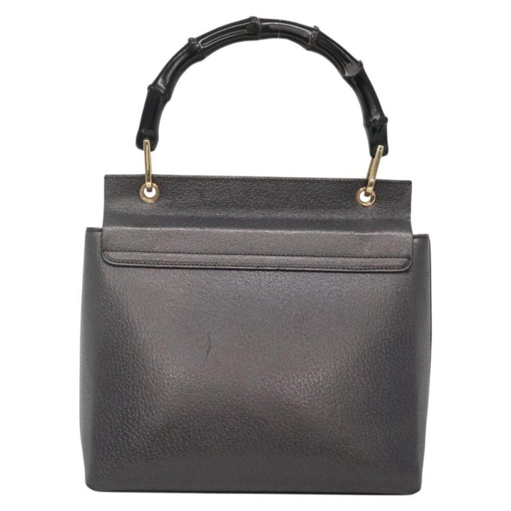 GUCCI Bamboo Hand Bag Leather Gold Charcoal gray Auth - Picture 3 of 16